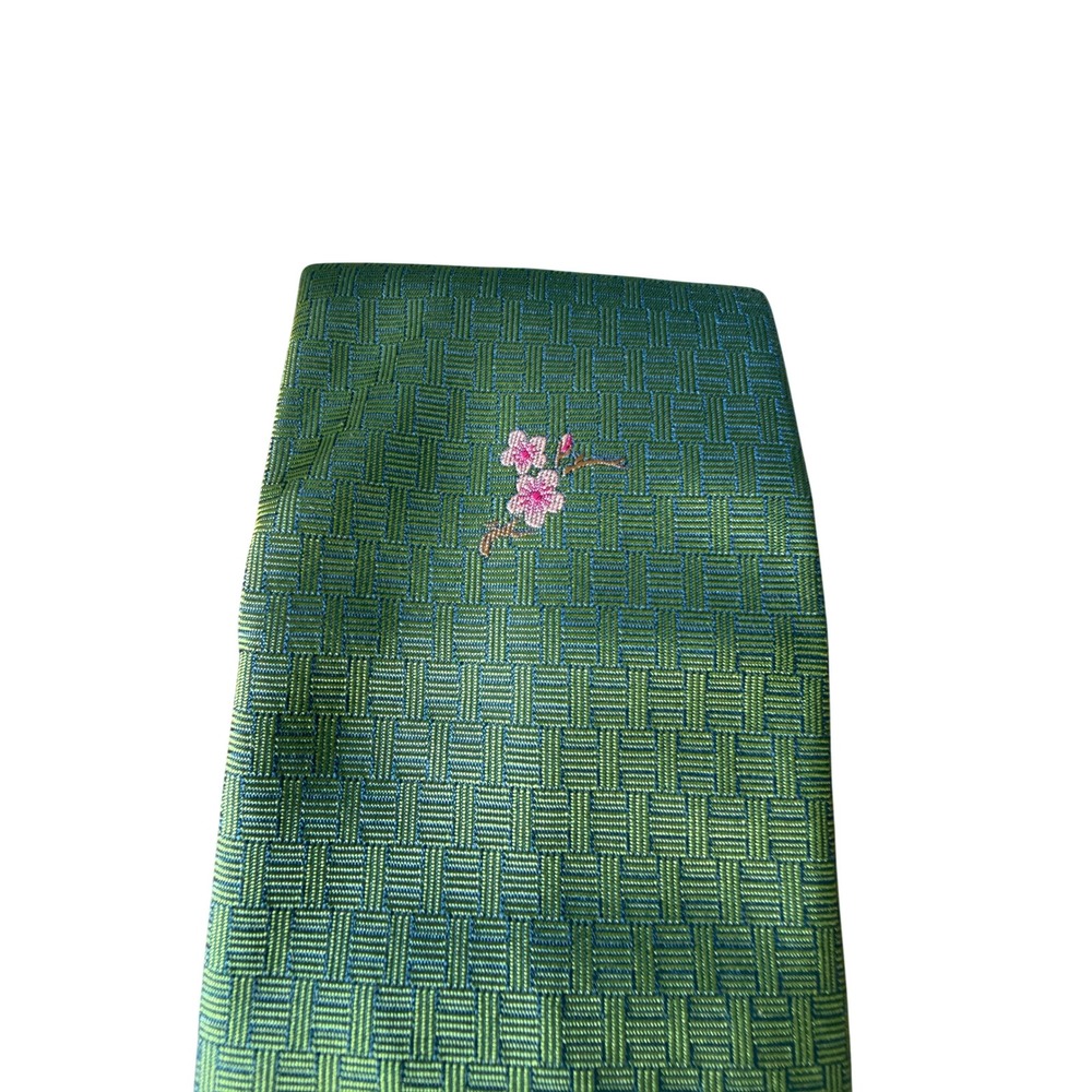 Hermes Paris Green Geometric Silk Neck Tie New Unused NIB France Basketweave - Picture 9 of 10